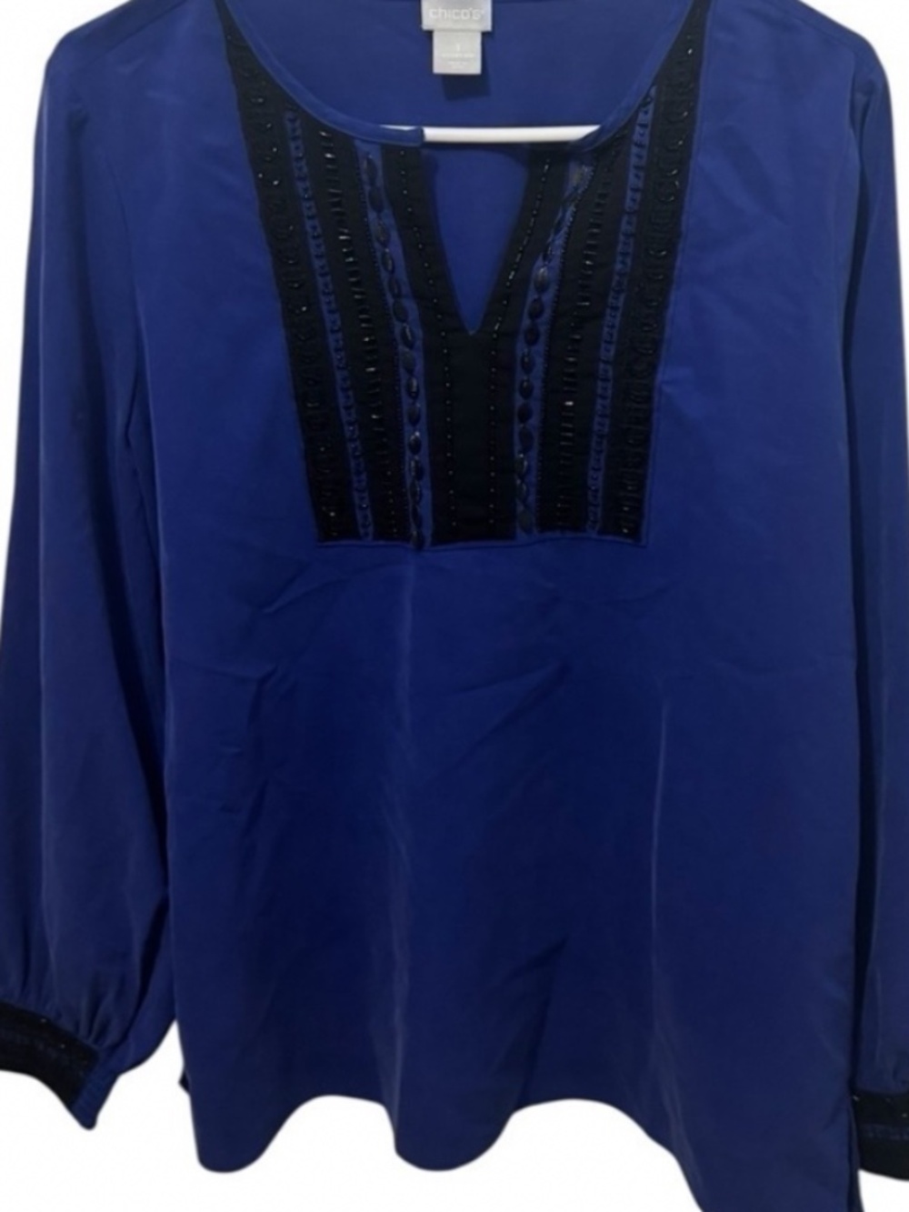 Chico’s Embellished Colorclock Top in Cobalt Combo Sz M EUC $109R - Picture 6 of 13